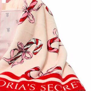 PINK x Victoria's Secret Plush Cozy Throw Blanket in Candy Cane and Bow Design